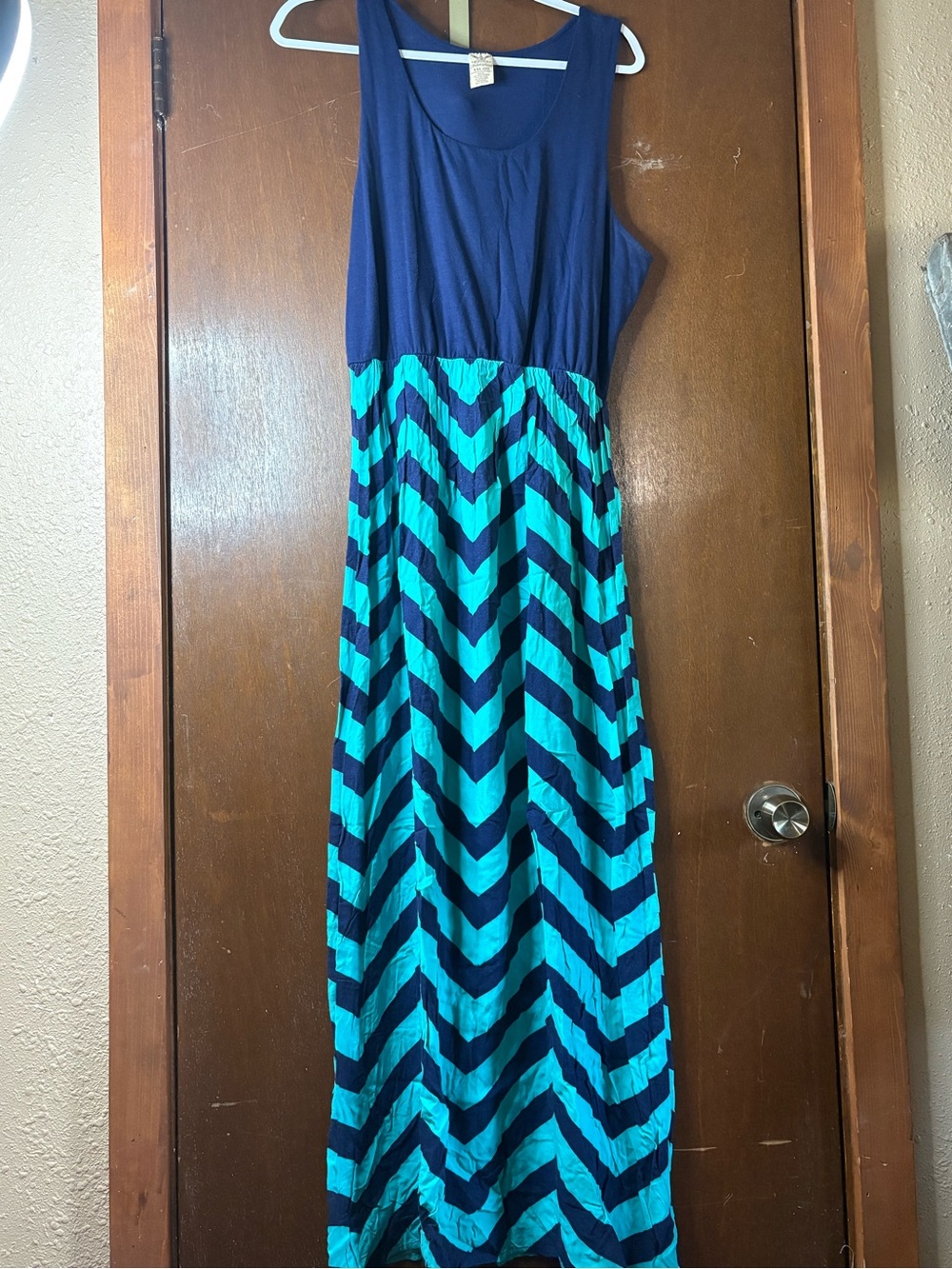 Faded Glory Navy and Teal Chevron Maxi Dress